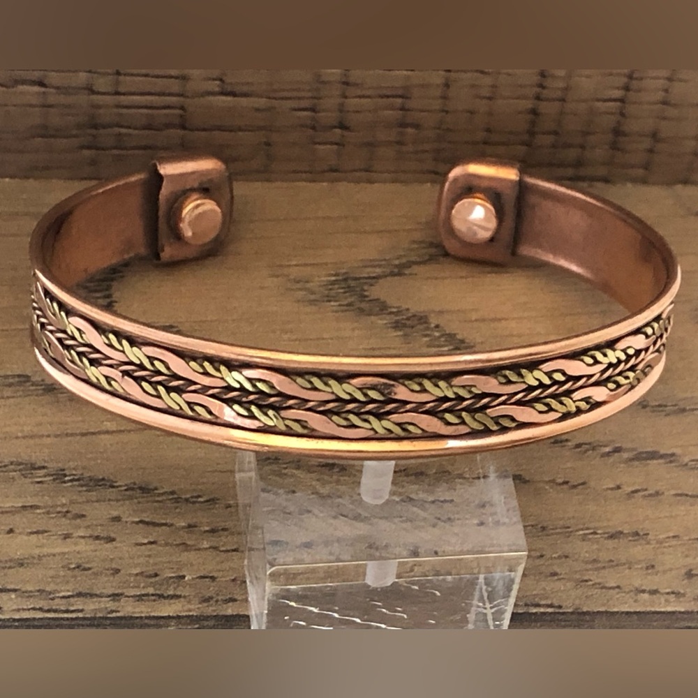 Pure Copper Two Tone Magnetic Bracelet Energy Cuff Bangle - Picture 6 of 6